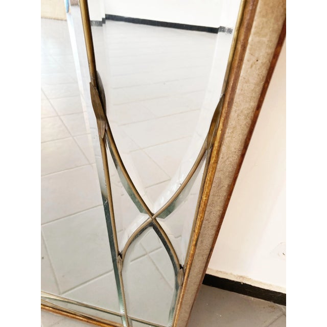 Large Mirror with Wooden Frame, Brass Details & Lozenge Design, 1940s For Sale - Image 5 of 9