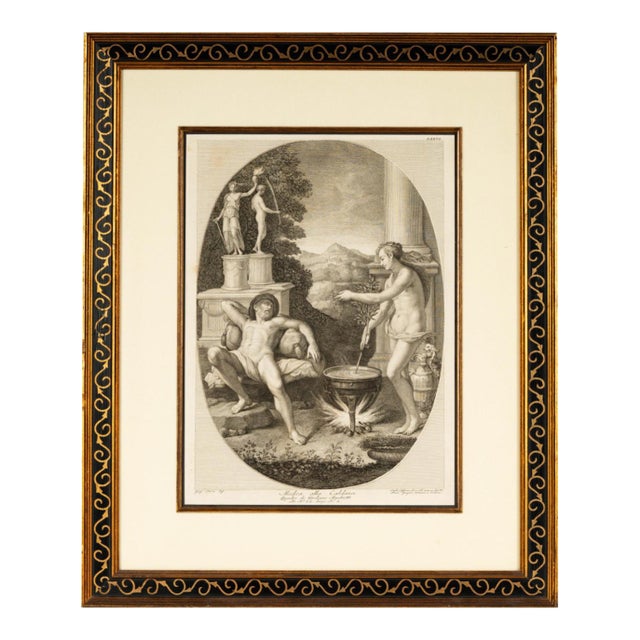 Antique 18th C Neoclassical Engraving Print in Designer Giltwood Frame For Sale