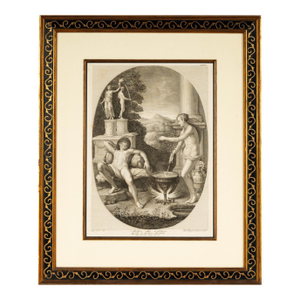 Antique 18th C Neoclassical Engraving Print in Designer Giltwood Frame