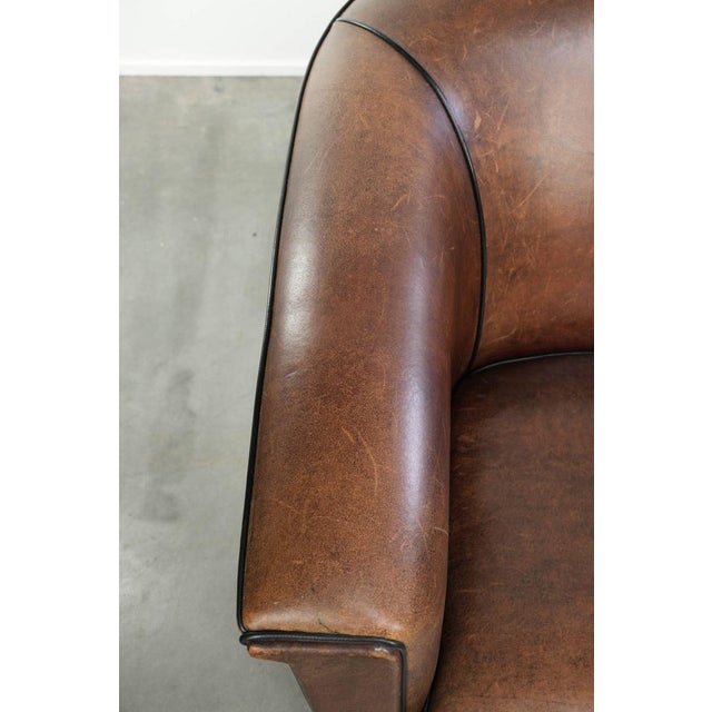 Textile Art Deco Sheepskin Club Armchair with Black Piping For Sale - Image 7 of 14