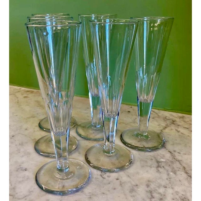 Transitional Vintage Baccarat Cut Crystal Champagne Flutes, Ribbed Pattern - Set of 6 For Sale - Image 3 of 9