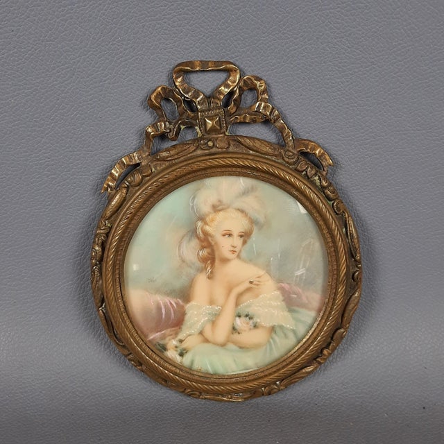 Antique Framed Miniatures of Ladies, Early 1900s, Set of 2 For Sale - Image 3 of 11