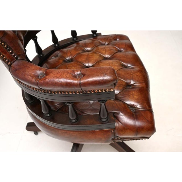 Antique Leather Swivel Captains Desk Chair, 1950s For Sale - Image 9 of 11