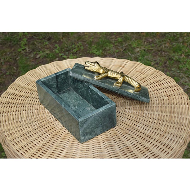 2020s Matthew Izzo Home Allie Green Marble Box With Brass Alligator Handle For Sale - Image 5 of 8