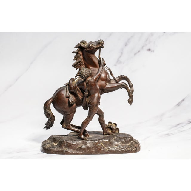 Neoclassical Style Antique Victorian Cast Metal Statue Man With Horse Equestrian Home Decor For Sale - Image 14 of 15