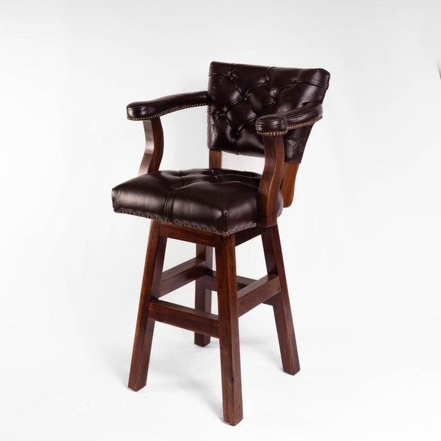 Classic Tufted Dark Brown Leather Bar Stool Chesterfield Counter Stool Trophy Ranch Tufted Bar Stool Black Stool Swivel Western Arm Stool For Sale - Image 6 of 6