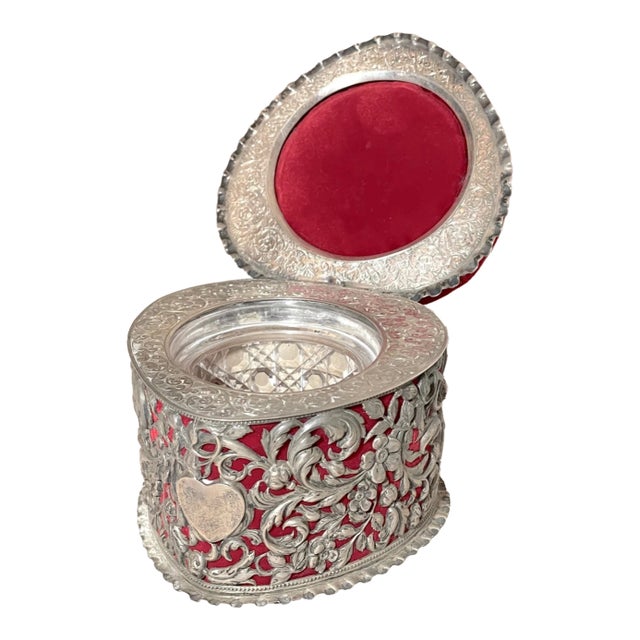 Antique Horton Allday Ornate Sterling Silver Heart Jewelry Ring Pin Cushion Box For Sale
