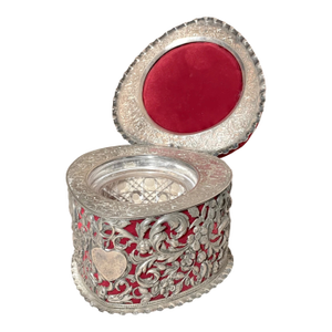 Antique Horton Allday Ornate Sterling Silver Heart Jewelry Ring Pin Cushion Box