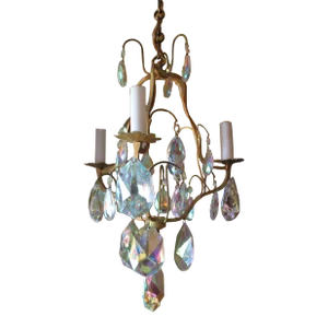 19thc French Antique Louis XV Gilt Bronze Chandelier Aurora Borealis Pendants
