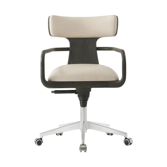 With natural wood bent arms curved and flowing from around the back and gracefully merging into the base as if it were one...