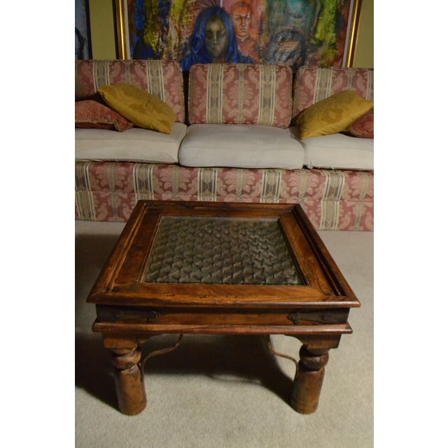 Antique Spanish Gothic Style Side Table W. Iron Lattice Textured Glass Top Large Beautiful & Rare Antique Piece! Good...