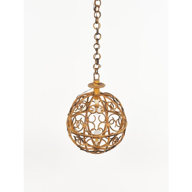 Mid-Century Modern Mid-Century Modern Globe Hanging Light in Rattan and Bamboo, Italy, 1960s For Sale - Image 3 of 15