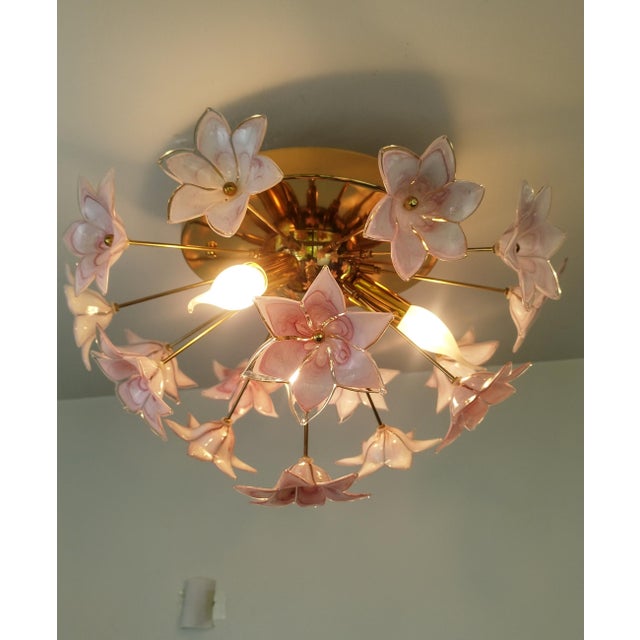 Murano Style Flush Mount Pink Flower Ceiling Light Glass Chandelier For Sale - Image 12 of 13