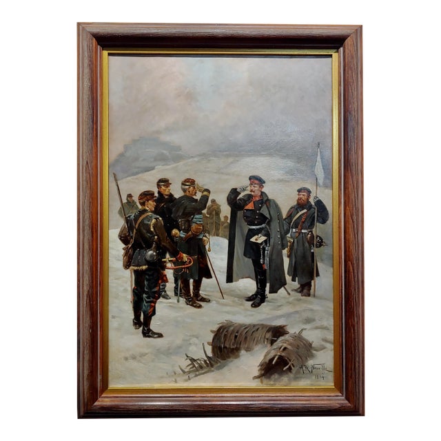 Alphonse De Neuville -French & Prussian Army Saluting-Oil Painting For Sale