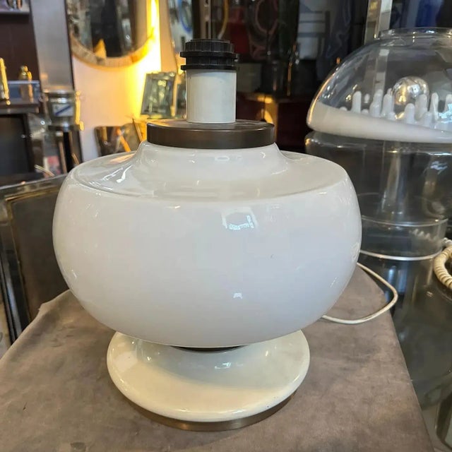 1970s Mid-Century Modern White Opaline Glass and Brass Italian Table Lamp For Sale - Image 13 of 13