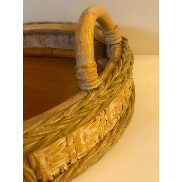 Rustic 1970s Oval Wicker Rattan Basket With Handles For Sale - Image 3 of 9