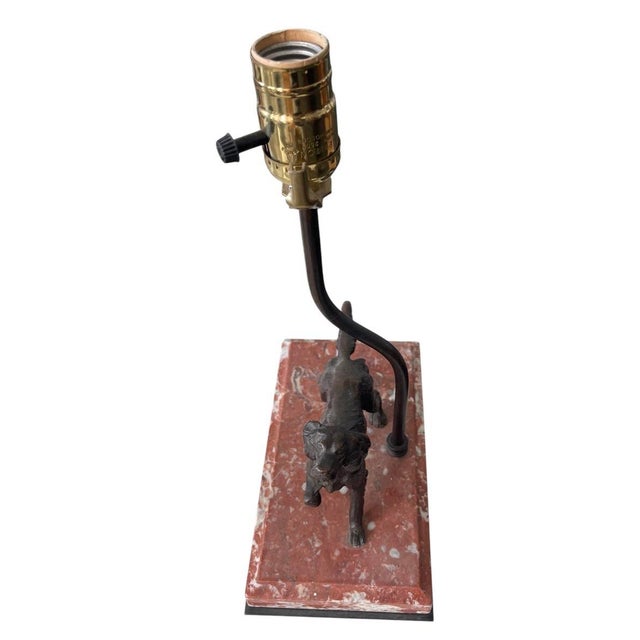 Vintage Patinated Bronze Sporting Dog Accent Lamp on Veined Rouge Marble Base For Sale - Image 4 of 12