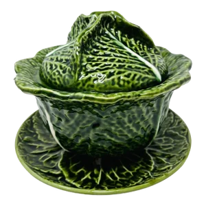 Vintage Jay Willfred Cabbage Lidded Soup Tureen With Under Plate Made in Portugal