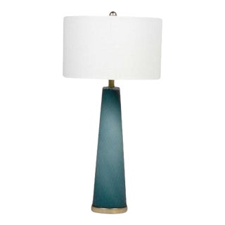 Mid-Century Modern Textured Turquoise Glass Table Lamp