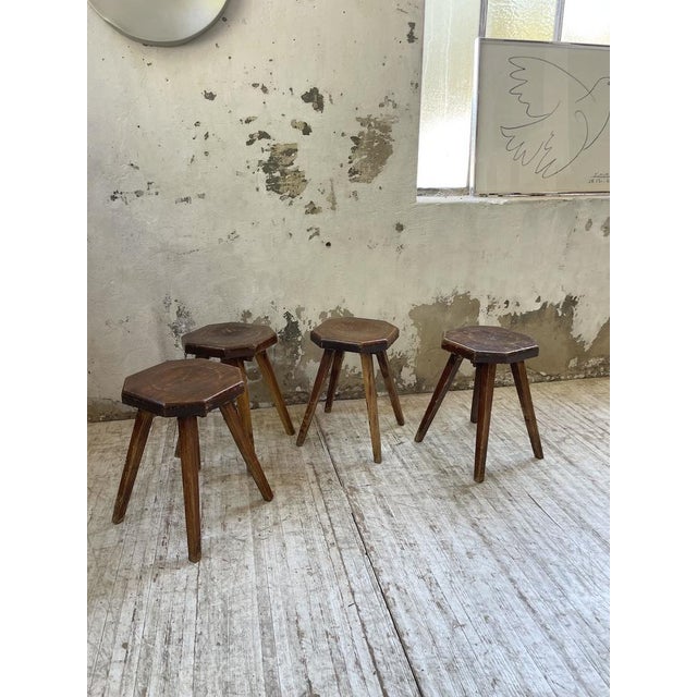 Pine Stools with Curved Seats, 1950s, Set of 4 For Sale - Image 11 of 18