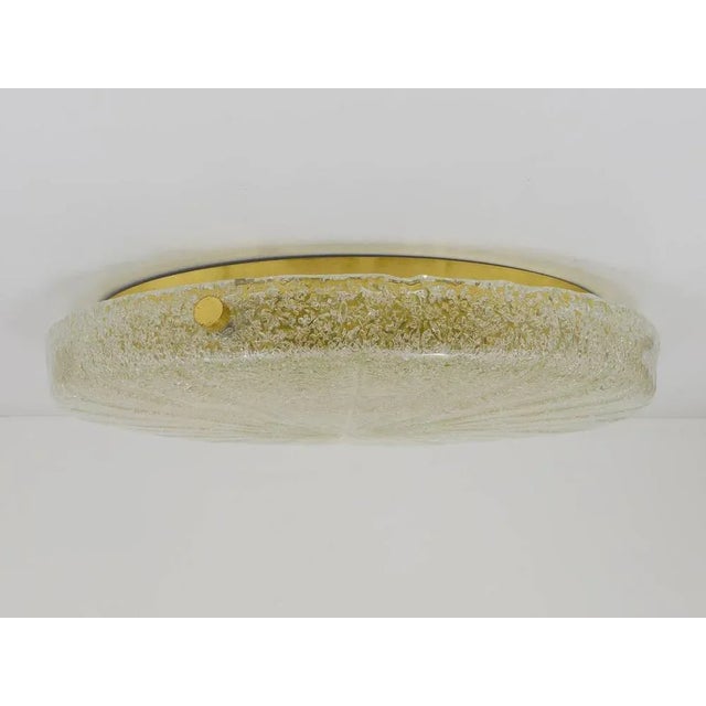 Textured Glass and Brass Flush Mount attributed to Carl Fagerlund for Orrefors, Sweden, 1950s For Sale - Image 3 of 11