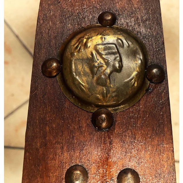 Antique Egyptian Ottoman with Brass Ornamentation and Leather, 1920s For Sale - Image 6 of 18