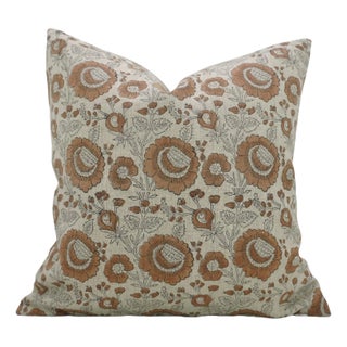 Throw Pillow Cover 14x14 Inch Handmade Block Print Cushion Thick Linen -Sun Flower For Sale