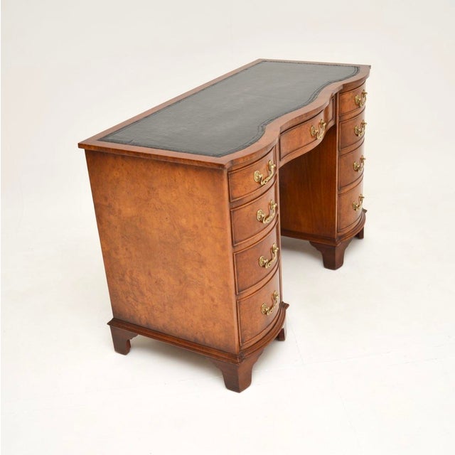 Burr Walnut and Leather Top Pedestal Desk, 1930s For Sale - Image 3 of 12