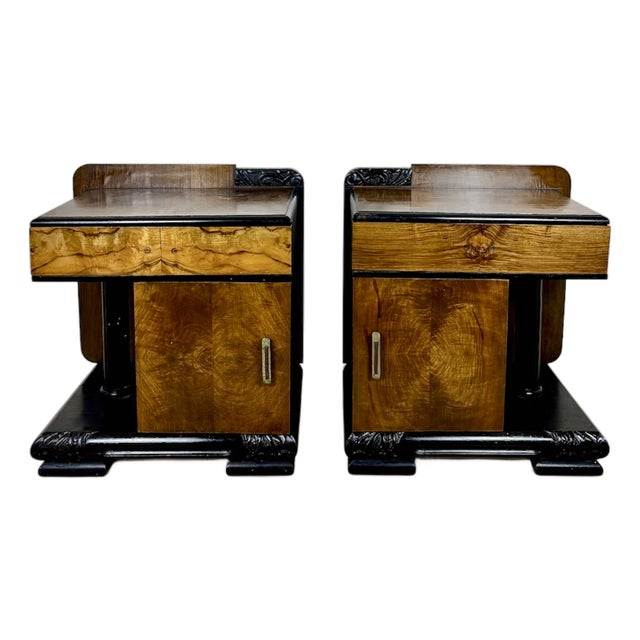 Art Deco Nightstands with Columns, 1940, Set of 2 For Sale