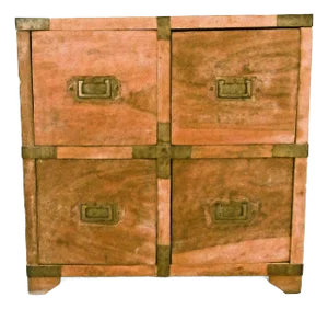 1930s Japanese Four Drawer Heavy Wooden Cabinet With Metal Detail