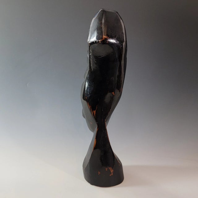 Abstract Hand Carved Ebony Wood Bust Sculpture, African Tribal Brutalist Modern For Sale - Image 10 of 11