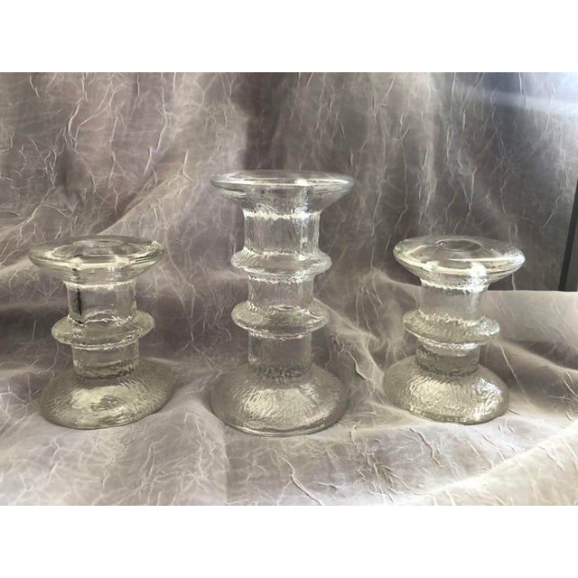 Mid-Century Modern Vintage Modern Textured Glass Candle Holder Trio For Sale - Image 3 of 9