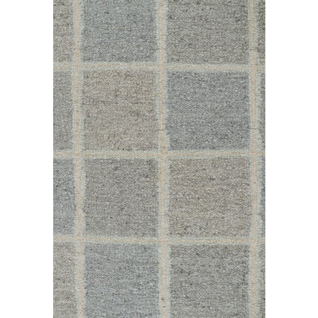 Mid-Century Modern Rug & Kilim’s Scandinavian Style Kilim in Blue & Gray Geometric Patterns For Sale - Image 3 of 7