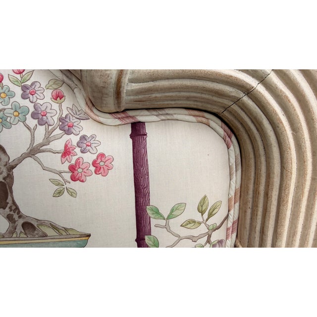Vintage King-Size Chinoiserie Silk Upholstered Headboard With Carved Frame For Sale - Image 12 of 16