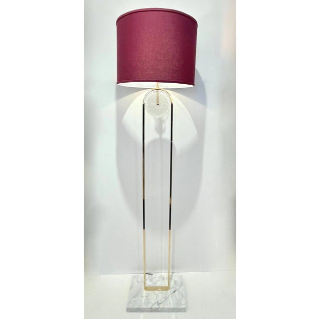 European Art Deco Style Minimalist Crystal Murano Glass Brass Marble Floor Lamp For Sale In New York - Image 6 of 12