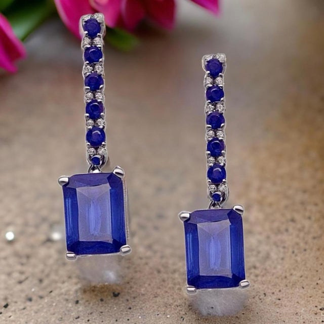 Blue Natural Sapphire Dangle Earrings 14k Gold 2.01 Tcw Certified For Sale - Image 8 of 12