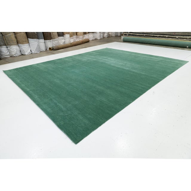 Apadana's Modern Gabbeh Hand-Loom Wool Area Rug in Jewel-Toned Green For Sale - Image 9 of 10