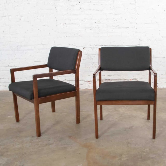 Vintage Modern Armchairs Black & Walnut Tone Wood by Haworth - A Pair For Sale - Image 13 of 13