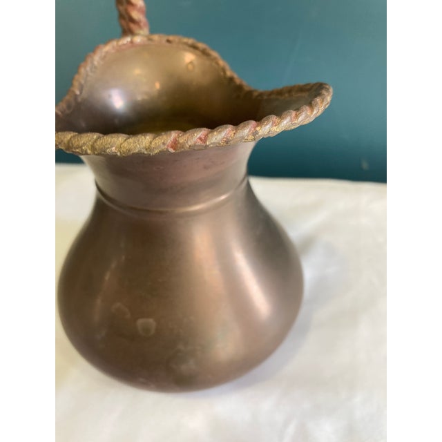 Metal Vintage Hammered Brass Pitcher With Twisted Handle For Sale - Image 7 of 13