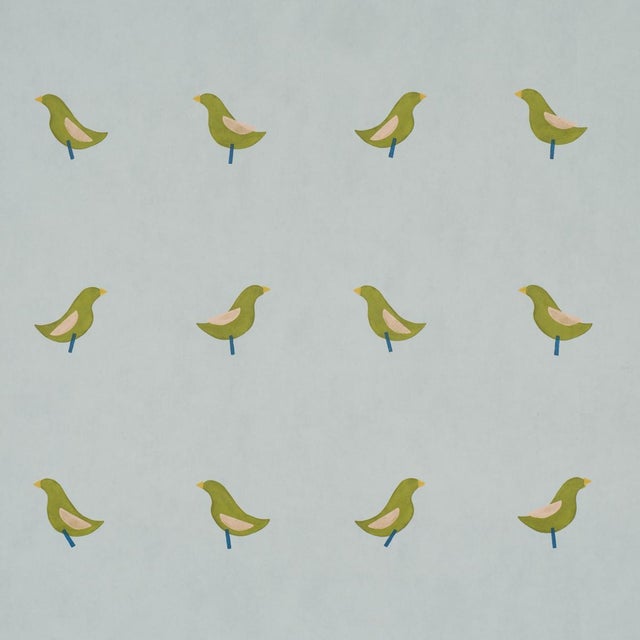 2020s Sample - Schumacher Birds Print Wallcovering In Green On Sky For Sale - Image 5 of 5