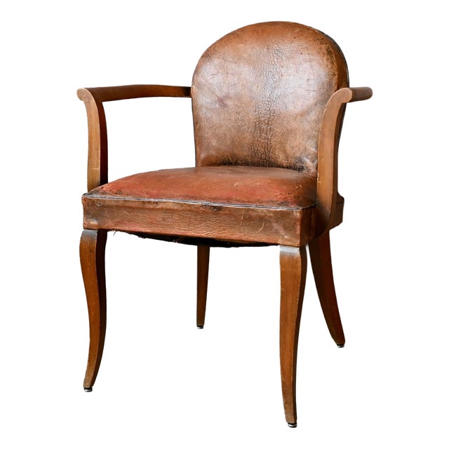 Art Deco Bridge Chair in Beech and Cognac Leather, 1920s For Sale