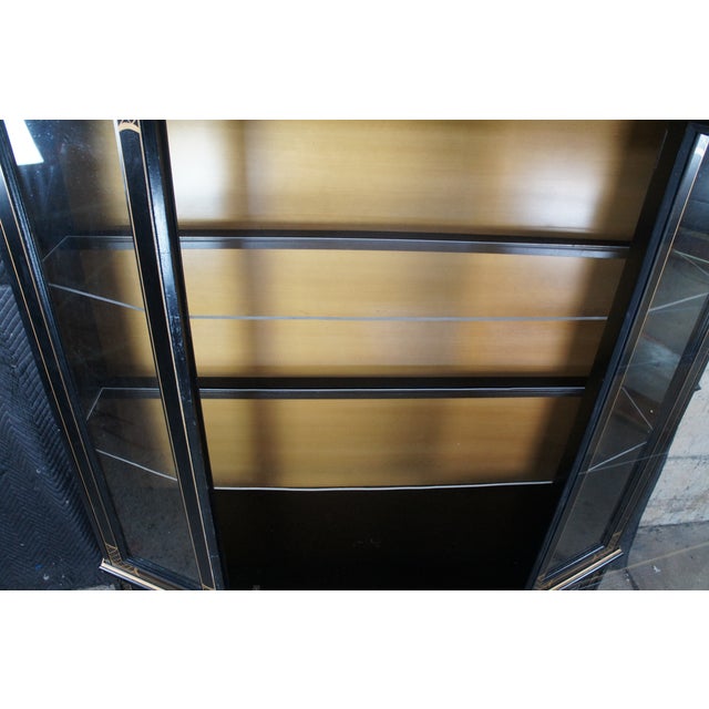 Wood Vintage Jasper Black Lacquer Chinoiserie China Display Cabinet Pagoda Landscape, Attributed For Sale - Image 7 of 13