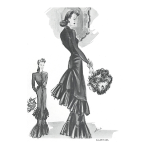 1939 French Balenciaga Couture Evening Dress Design Print