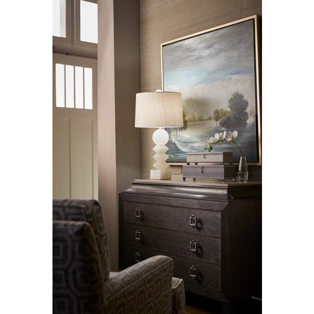 Natural white alabaster with antique brass finished mounting 30.5h x 5.5w x 5.5d Shade Dimensions: top(15) bottom(16)...