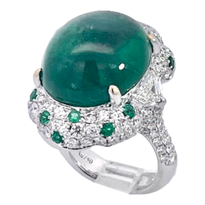 21.10 Carats Emerald Cabochon Ring 18k, Size 7