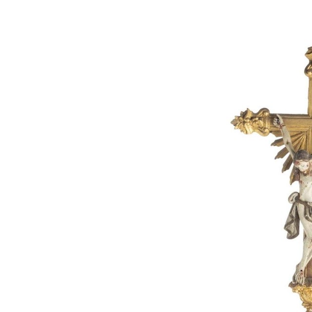 Sacred Art - Processional Cross - 18th Century (100 cm). Portuguese, 18th century, torch holder and cross in carved and...