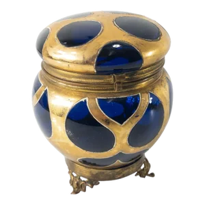 19th Century Cobalt Blue-Amethyst Purple Glass Gilt Dresser Box