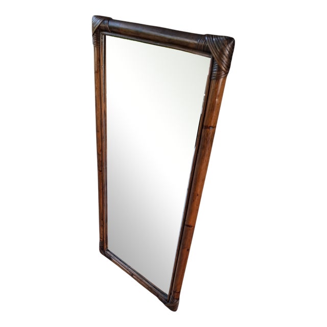 Wall Mirror in Darkened Bamboo and Rattan, 1970s For Sale
