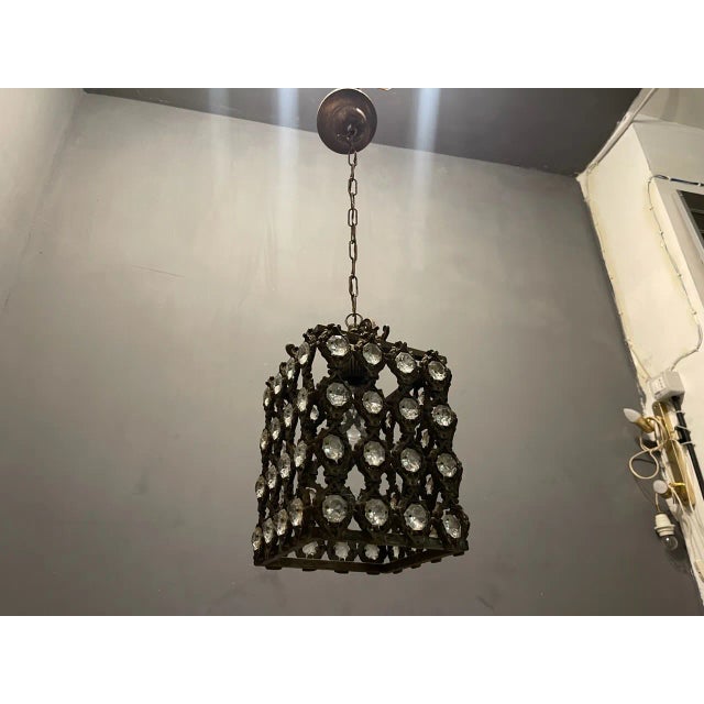 1950s Vintage Bronze Crystal Light Pendant, 1950s For Sale - Image 5 of 8