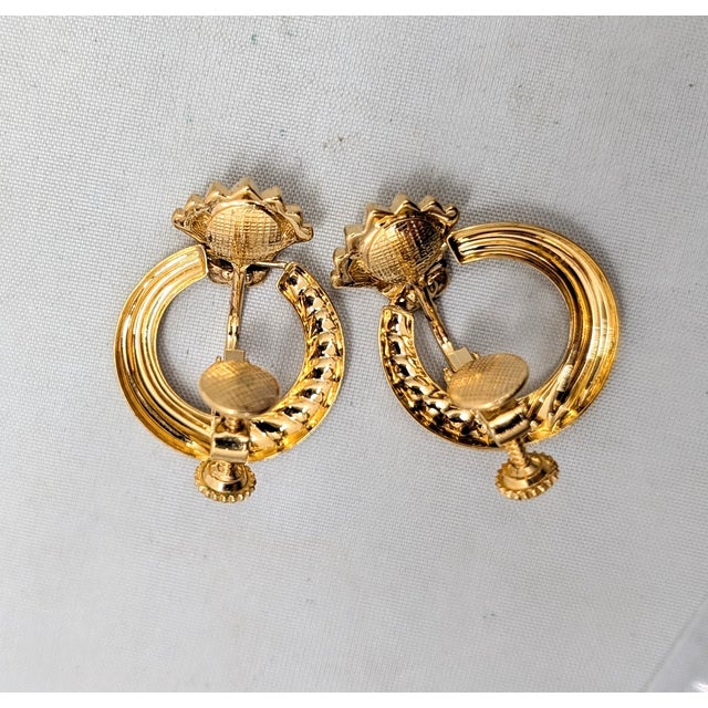 Metal Vintage 1980s Signed Napier Goldtone Hoop Clip Earrings-2 Pieces For Sale - Image 7 of 9